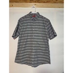 Alfani‎ Slim Fit Mens Short Sleeve Black Gray Check Pocket Large L 100% Cotton